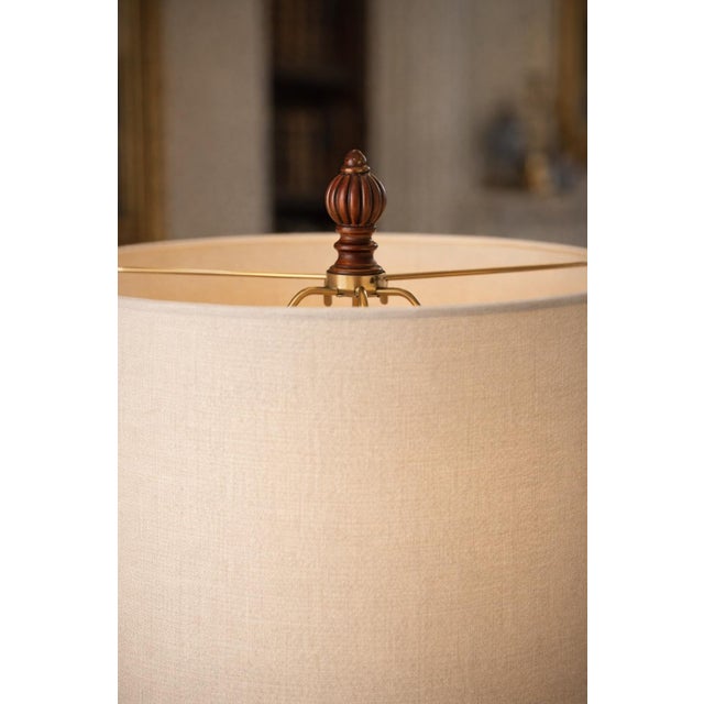 1960s Vintage Fluted Column Table Lamp With Original Linen Shade For Sale - Image 5 of 5