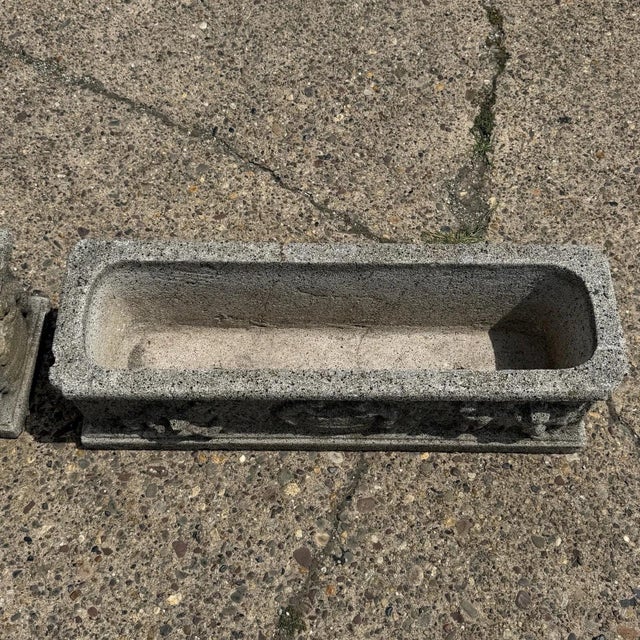 Vintage Neoclassical Style Concrete Cherub 36" Long Garden Planter Pots - A Pair For Sale - Image 11 of 18