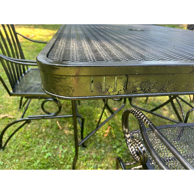 Metal 1970s Heavy Wrought Iron Patio Set Table & 4 Rockers For Sale - Image 7 of 11