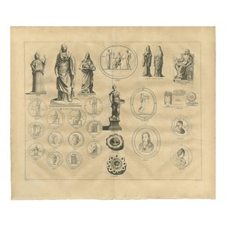 After Bernard de Montfaucon, Vesta and Vestal Virgins, Roman Statues and Coins, 1721, Engraving For Sale