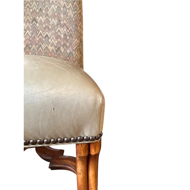 Sand Vintage Chairish Title French Provincial Carved Wood & Leather High-Back Side Chair For Sale - Image 8 of 8