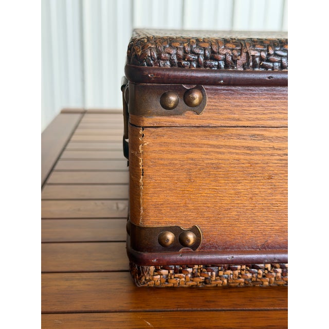 Vintage Rattan Wrapped Decorative Suitcase Trunk For Sale In Naples, FL - Image 6 of 12