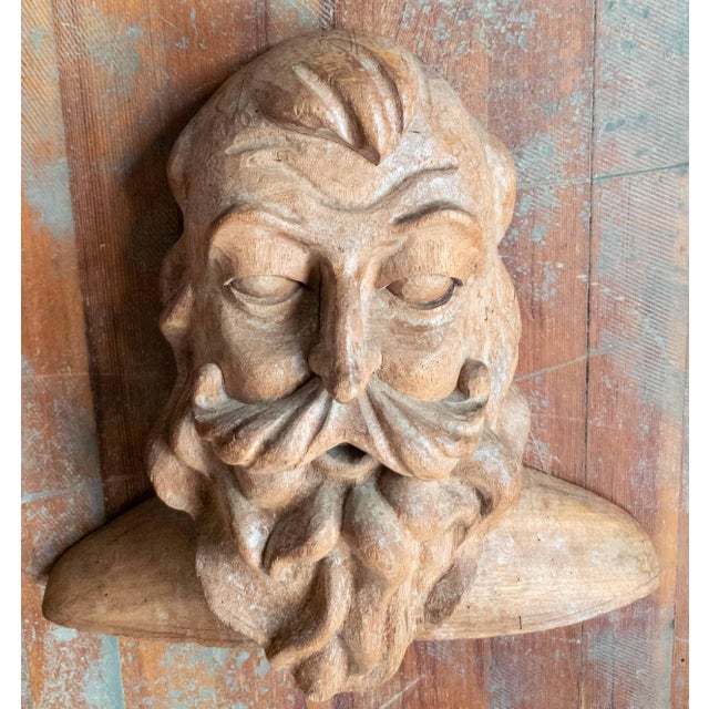 19th Century or Earlier Folk Art Carved Bearded Figure Head in Oak, North Wind Sea God For Sale In New York - Image 6 of 16