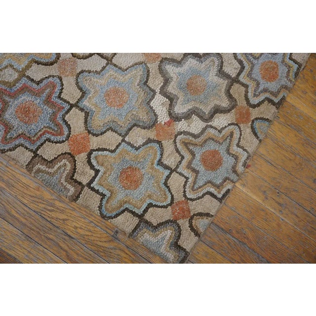 1890s Gray Star Medallion Folk Art Trellis-Lattice Antique American Hooked Rug For Sale - Image 9 of 15