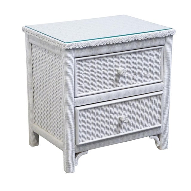 Henry Link Lexington / Henry Link Country Cottage Style 24" White Wicker Two Drawer Nightstand 477-621 For Sale - Image 4 of 14