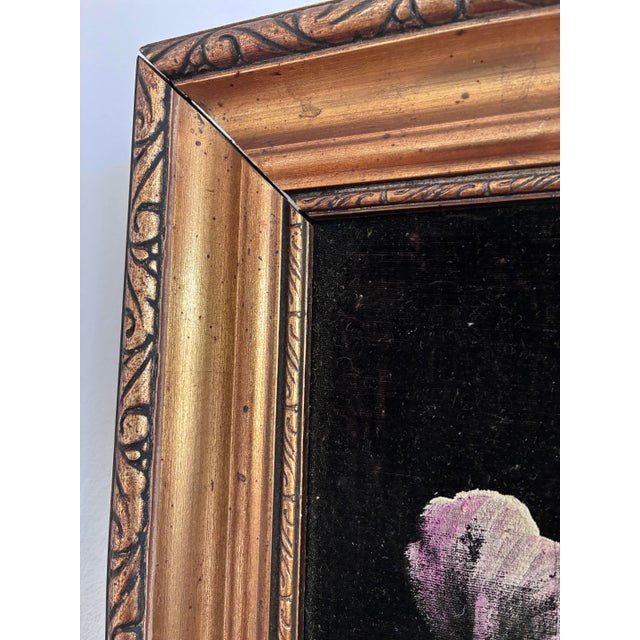 Pink Flower, 1960s, Oil Painting on Velvet, Framed For Sale - Image 6 of 12