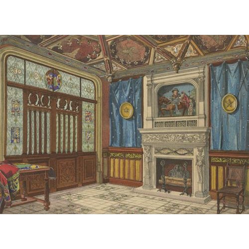Henry dAllemagne, Medieval Revival Office Interior with Monumental Fireplace, 1900, Print For Sale - Image 4 of 10