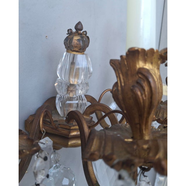 Mid 19th Century Mid 19th Century Grand Scale French Rococo Louis XV Gilt Bronze/ Heavy Cut Crystal Candle Holder Wall Sconce For Sale - Image 5 of 18