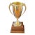 Classic Gold-Tone Metal Loving Cup Trophy Mounted on a Tiered Walnut Wood Base. For Sale