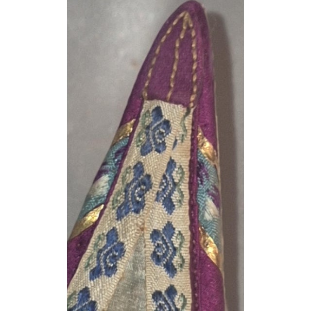 Textile Rare 19thC Chinese Manchu Flowerpot Shoes Embroidered Silk Purple Satin For Sale - Image 7 of 8