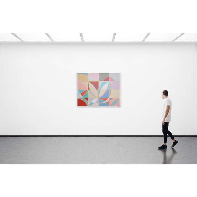 2026, Color Field Modernist Painting of Tulip Echo, Bauhaus Grid, Large Pastel Tones on Canvas by Natalia Roman For Sale - Image 4 of 8
