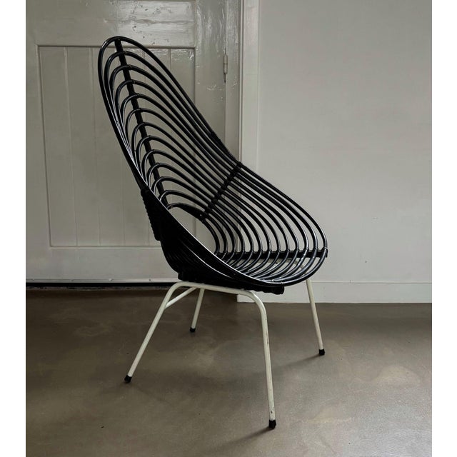 Beautiful, blackened rattan lounge chair. designed by r. Broekhuizen for rohé noordwolde, the netherlands, 1960s. eye-...