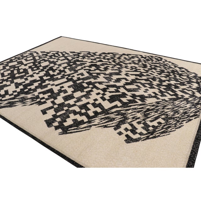 Rug & Kilim Rug & Kilim’s Distressed Abstract Rug in Ivory & Black Geometric Patterns For Sale - Image 4 of 7