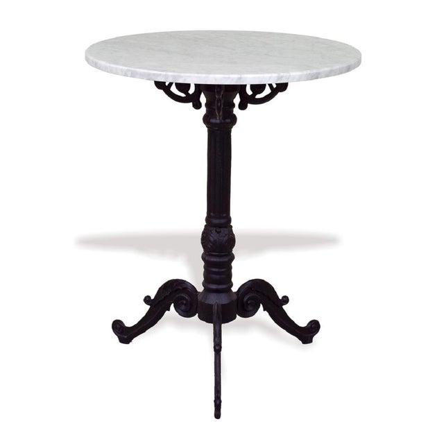 French Style Bistro Table With Cast Iron Base & White Marble Top