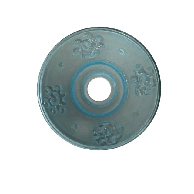 Vintage Chandelier Light Swedish Art Deco Style Plated Brass & Aqua Blue Frosted For Sale In Pittsburgh - Image 6 of 11