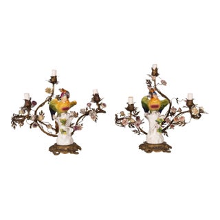 Louis XV Style Porcelain and Bronze Candelabra - A Pair For Sale