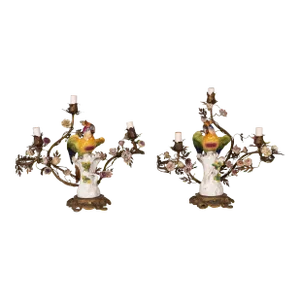 Louis XV Style Porcelain and Bronze Candelabra - A Pair