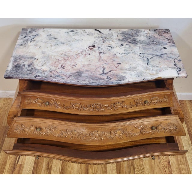 Antique French Country Louis XV Style Carved & Marble Top Bombay Chest For Sale - Image 9 of 16