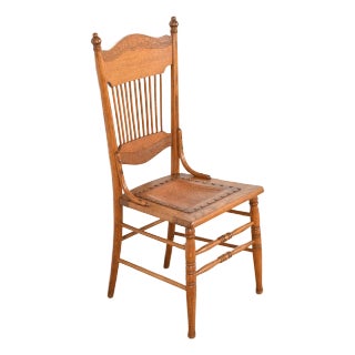 Antique American Carved Oak Pressed Back Spindle Dining Chair or Side Chair, Circa 1900 For Sale