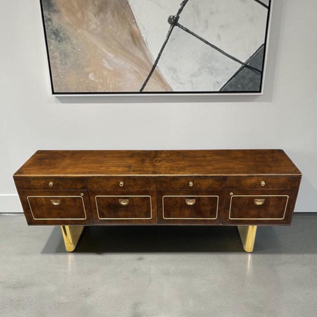 1970s Romweber Burled Wood Gold Accent Credenza With Filing Drawers For Sale - Image 9 of 18