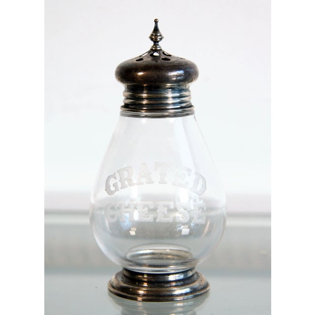 Silver Antique Etched Glass & Sterling Silver Grated Cheese Shaker For Sale - Image 8 of 8