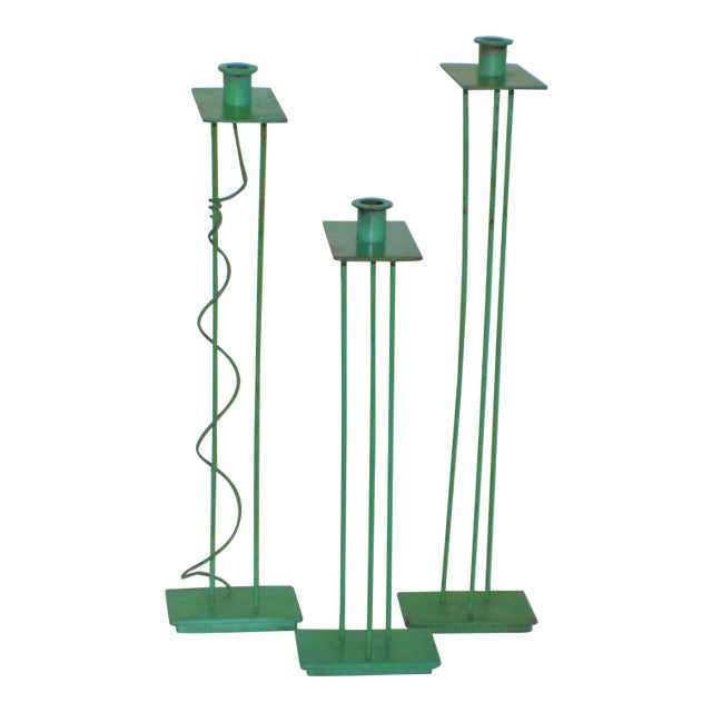 1980s Swid Powell Steven Holl Signed Architectural Prototypes Bronze Candlesticks - Set of 3 For Sale