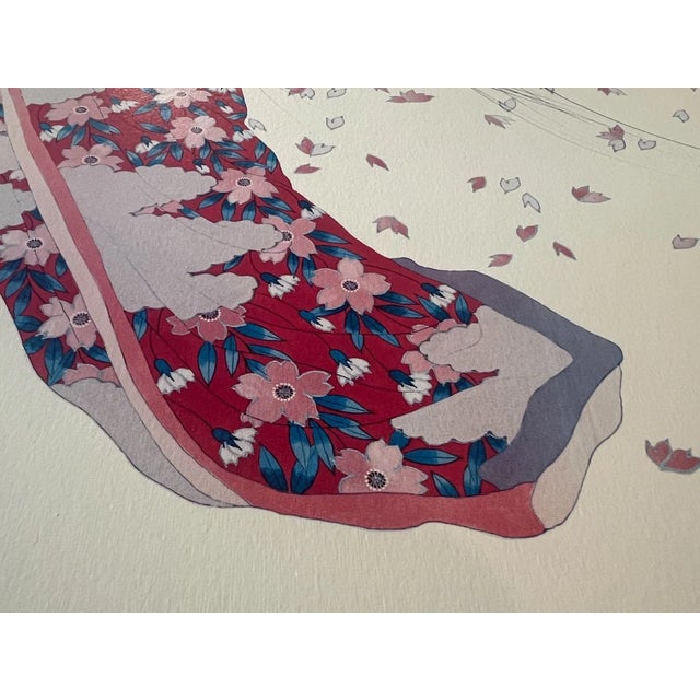 Red Hisashi Otsuka “Lady of Floating Blossoms,” 1982 — Framed Japanese Lithograph For Sale - Image 8 of 10