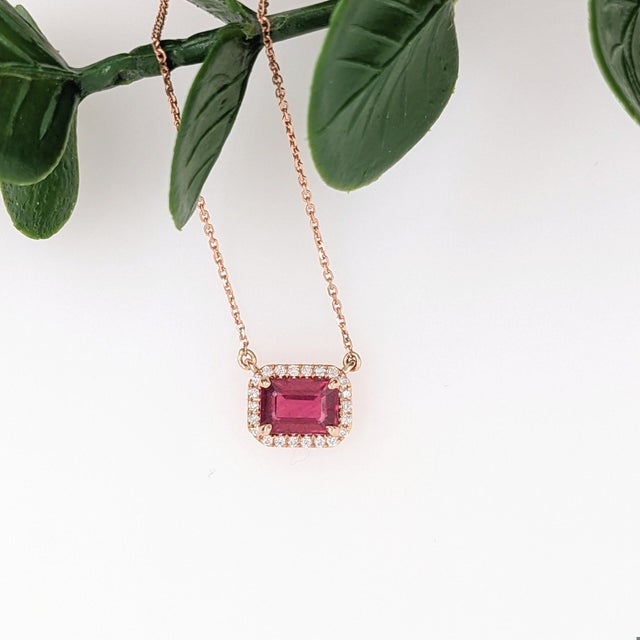 Timeless Ruby Necklace w Earth Mined Diamonds in Solid 14K Rose Gold EM 7x5mm For Sale - Image 9 of 10