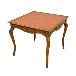 1950s French Louis XV Style Leather Top Hand Carved Walnut Game Table For Sale