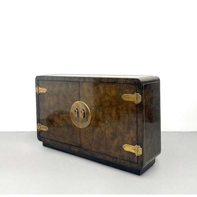 Mid 20th Century Vintage Mastercraft Style Burl Wood & Brass Sideboard For Sale - Image 5 of 8
