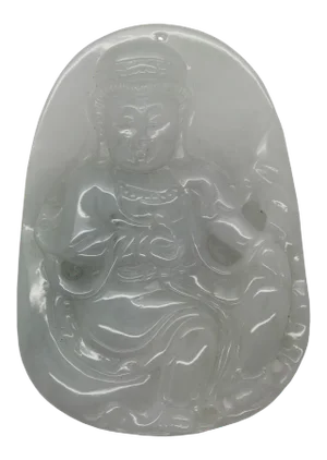 Natural Green Jade Sitting Kwan Yin, Bodhisattva, Goddess of Mercy Pendant