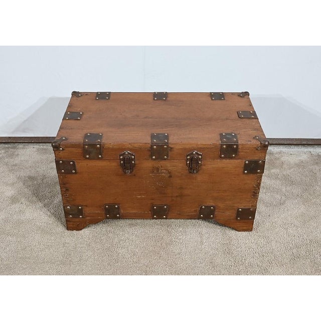 Wood Solid Teak Naval Trunk, Late 19th Century For Sale - Image 7 of 18