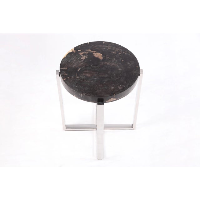 Round Petrified Wood Top W Stainless Steel Stand Accent Table or Side Table 65 For Sale - Image 4 of 5