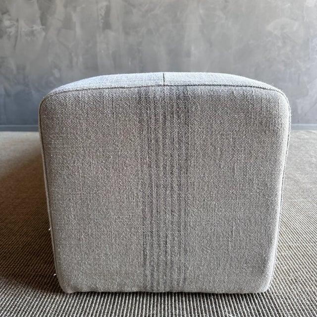 Stone Upholstered Ottoman Bench in Stone Washed Linen With Faded Stripe For Sale - Image 7 of 7