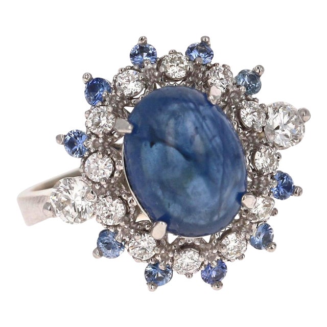 Roshe Jewels Sapphire Ring With Diamonds White Gold Cocktail Ring, 5.20 Carats,, Size 7 For Sale