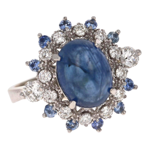 Roshe Jewels Sapphire Ring With Diamonds White Gold Cocktail Ring, 5.20 Carats,, Size 7