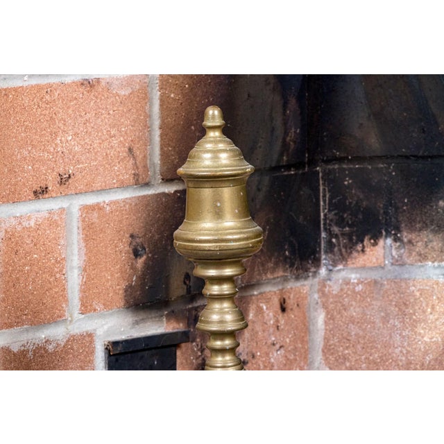 Early 20th Century Pair of 19th Century Brass Finial Top Andirons For Sale - Image 5 of 7