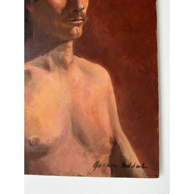 Red 1970s Vintage Figurative Male Portrait Oil on Canvas Painting – Signed For Sale - Image 8 of 12