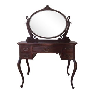 1920s Antique John Widdicomb Dark Wood Vanity For Sale