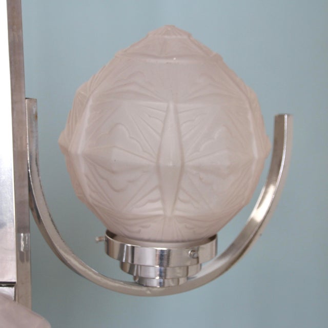 Art Deco Chromed Pendant Lamp with 3 Globes, 1930s For Sale - Image 6 of 8