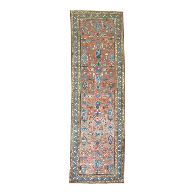 Early 20th Century Rust Salmon Persian Runner - 3'11" x 12'5" For Sale