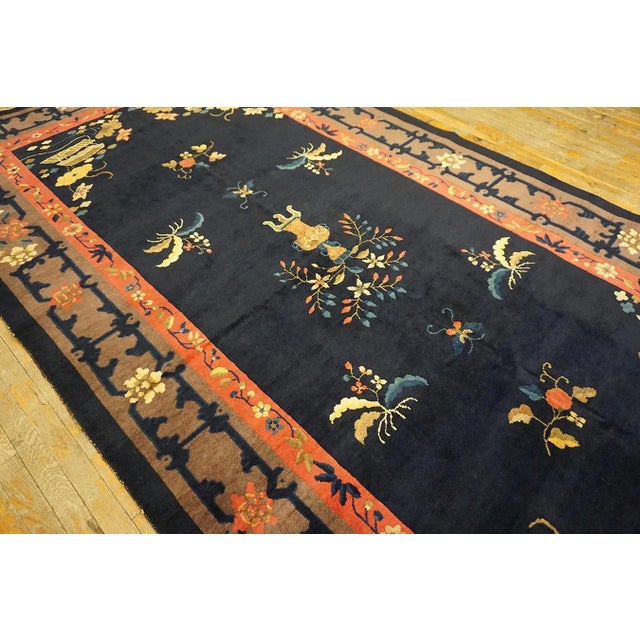 1920s Blueu Navy Vase Floral Antique Peking Rug 6' 0'' X11' 8'' Handknotted Wool Carpet For Sale In New York - Image 6 of 13