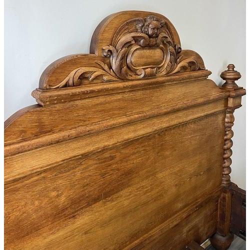 Antique French Style Oak Double Bed Frame with Carved Headboard For Sale - Image 13 of 18