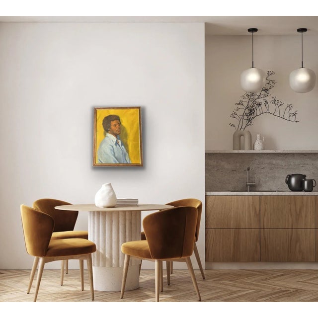 1980s Vintage Mid Century Oil Portrait – African American Male Figure on Yellow Background, Framed (1960s–1970s) For Sale - Image 5 of 10