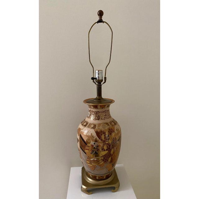 Japanese Japanese Asian Satsuma Hand Painted Vintage Lamps - A Pair For Sale - Image 3 of 11