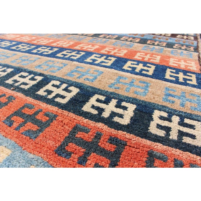 Mid 20th Century Mid 20th Century Vintage Turkish Tulu Rug With a Modern Striped With Tribal Design For Sale - Image 5 of 7