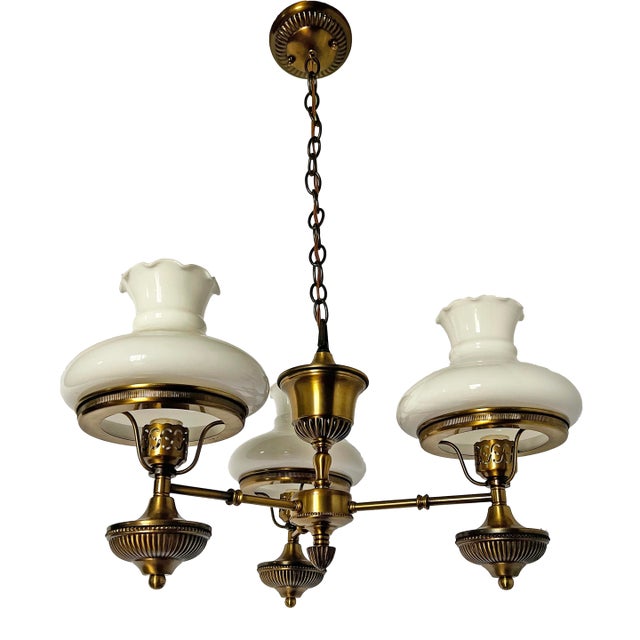 Vintage Brass 3-Light Chandelier For Sale