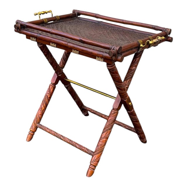 Ralph Lauren Ralph Lauren British Colonial Style Faux Bamboo & Brass Tray Table / Bar For Sale - Image 4 of 5