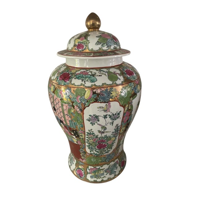 Famille Rose Porcelain Large Temple Jar For Sale - Image 4 of 4