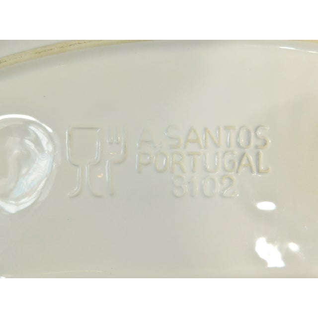 Large Vintage Santos Portugal White Glazed Ceramic Embossed Turkey Serving Platter For Sale - Image 10 of 11